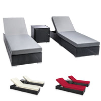 Thumbnail for Gardeon 3PC Sun Lounge Wicker Lounger Outdoor Furniture Day Bed Rattan Garden