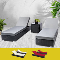 Thumbnail for Gardeon 3PC Sun Lounge Wicker Lounger Outdoor Furniture Day Bed Rattan Garden