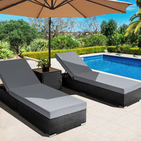 Thumbnail for Gardeon 3PC Sun Lounge Wicker Lounger Outdoor Furniture Day Bed Rattan Garden