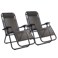 Thumbnail for Gardeon 2PC Zero Gravity Chair Folding Outdoor Recliner Adjustable Sun Lounge Camping Grey