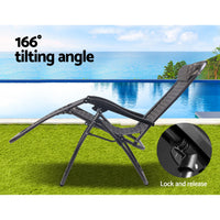 Thumbnail for Gardeon 2PC Zero Gravity Chair Folding Outdoor Recliner Adjustable Sun Lounge Camping Grey