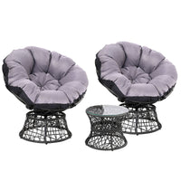 Thumbnail for Gardeon Outdoor Lounge Setting Furniture Wicker Papasan Chairs Table Patio Black