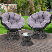 Thumbnail for Gardeon Outdoor Lounge Setting Furniture Wicker Papasan Chairs Table Patio Black