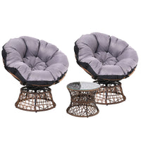 Thumbnail for Gardeon Outdoor Lounge Setting Furniture Wicker Papasan Chairs Table Patio Brown