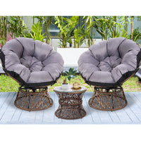 Thumbnail for Gardeon Outdoor Lounge Setting Furniture Wicker Papasan Chairs Table Patio Brown