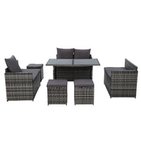 Thumbnail for Gardeon Outdoor Furniture Dining Setting Sofa Set Lounge Wicker 9 Seater Mixed Grey