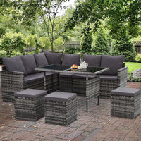 Thumbnail for Gardeon Outdoor Furniture Dining Setting Sofa Set Lounge Wicker 9 Seater Mixed Grey