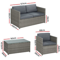 Thumbnail for Gardeon 4-Piece Outdoor Sofa Set Wicker Couch Lounge Setting Grey