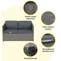 Thumbnail for Gardeon 4-Piece Outdoor Sofa Set Wicker Couch Lounge Setting Grey