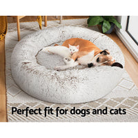 Thumbnail for i.Pet Pet Bed Dog Cat 90cm Large Calming Soft Plush White Brown