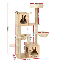 Thumbnail for i.Pet Cat Tree 141cm Tower Scratching Post Scratcher Wood Bed Condo Toys House Ladder