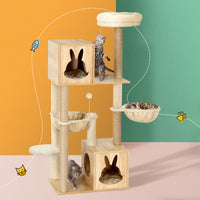 Thumbnail for i.Pet Cat Tree 141cm Tower Scratching Post Scratcher Wood Bed Condo Toys House Ladder