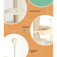 Thumbnail for i.Pet Cat Tree 141cm Tower Scratching Post Scratcher Wood Bed Condo Toys House Ladder