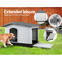 Thumbnail for i.Pet Dog Kennel House Extra Large Outdoor Plastic Puppy Pet Cabin Shelter XL Grey