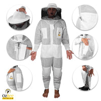 Thumbnail for OZBee Premium Full Suit 3 Layer Mesh Ultra Cool Ventilated Round Head Beekeeping Protective Gear Size  L