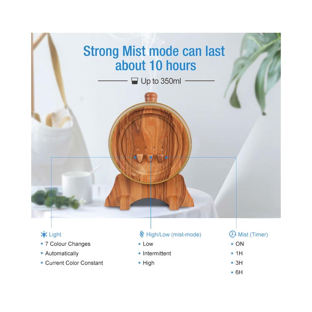 Essential Oil Aroma Diffuser - 350ml Barrel Wood Ultrasonic Air Mist Humidifier - Bring To Door 