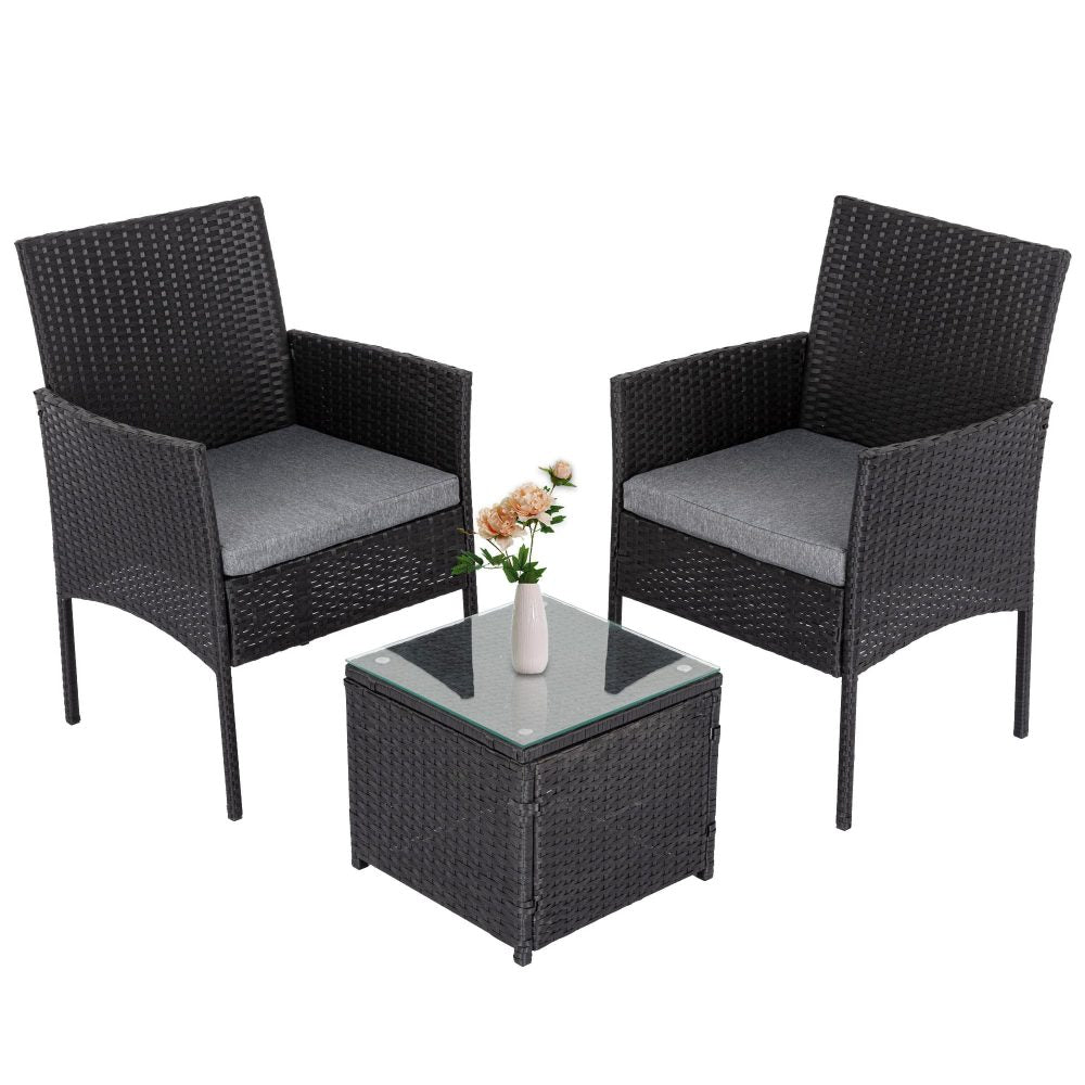 3PC Outdoor Table and Chairs Set-Black - Bring To Door 