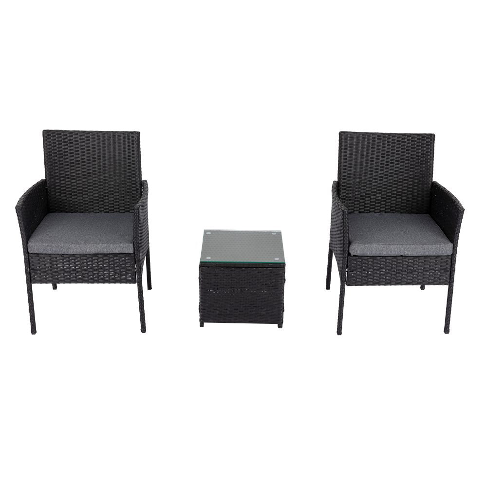 3PC Outdoor Table and Chairs Set-Black - Bring To Door 