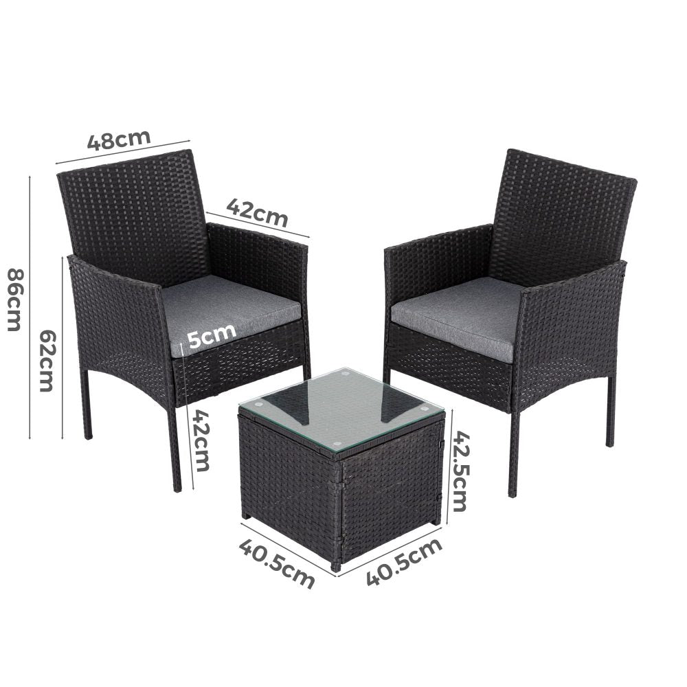 3PC Outdoor Table and Chairs Set-Black - Bring To Door 