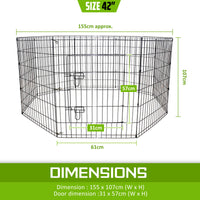 Thumbnail for Pet Playpen Foldable Dog Cage 8 Panel 42in