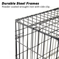 Thumbnail for Wire Dog Cage Foldable Crate Kennel 30in with Tray + Cushion Mat Combo