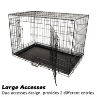 Thumbnail for Wire Dog Cage Foldable Crate Kennel 48in with Tray + Cushion Mat Combo