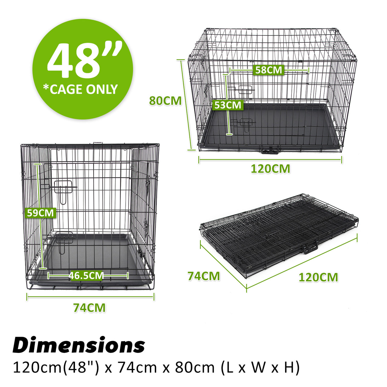 Wire Dog Cage Foldable Crate Kennel 48in with Tray + Cushion Mat Combo