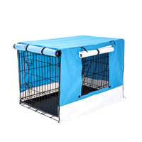 Thumbnail for Wire Dog Cage Foldable Crate Kennel 30in with Tray + BLUE Cover Combo