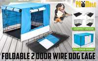 Thumbnail for Wire Dog Cage Foldable Crate Kennel 30in with Tray + BLUE Cover Combo