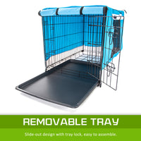 Thumbnail for Wire Dog Cage Foldable Crate Kennel 30in with Tray + BLUE Cover Combo