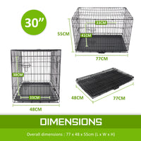 Thumbnail for Wire Dog Cage Foldable Crate Kennel 30in with Tray + BLUE Cover Combo