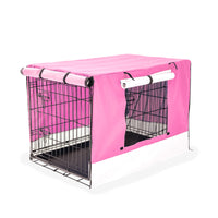 Thumbnail for Wire Dog Cage Foldable Crate Kennel 30in with Tray + PINK Cover Combo