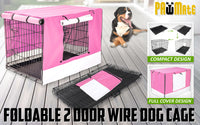 Thumbnail for Wire Dog Cage Foldable Crate Kennel 30in with Tray + PINK Cover Combo