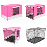 Thumbnail for Wire Dog Cage Foldable Crate Kennel 30in with Tray + PINK Cover Combo