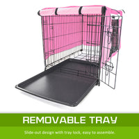 Thumbnail for Wire Dog Cage Foldable Crate Kennel 30in with Tray + PINK Cover Combo