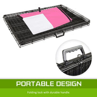 Thumbnail for Wire Dog Cage Foldable Crate Kennel 30in with Tray + PINK Cover Combo