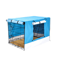 Thumbnail for Wire Dog Cage Crate 30in with Tray + Cushion Mat + BLUE Cover Combo