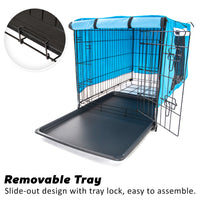 Thumbnail for Wire Dog Cage Crate 30in with Tray + Cushion Mat + BLUE Cover Combo