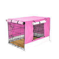 Thumbnail for Wire Dog Cage Crate 30in with Tray + Cushion Mat + PINK Cover Combo