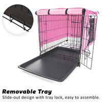 Thumbnail for Wire Dog Cage Crate 30in with Tray + Cushion Mat + PINK Cover Combo