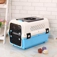 Thumbnail for YES4PETS Medium Dog Cat Crate Pet Rabbit Carrier Travel Cage With Tray & Window Blue