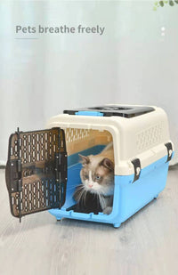 Thumbnail for YES4PETS Medium Dog Cat Crate Pet Rabbit Carrier Travel Cage With Tray & Window Blue