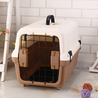 Thumbnail for YES4PETS Portable Plastic Dog Cat Pet Pets Carrier Travel Cage With Tray-Brown