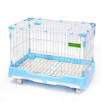 Thumbnail for YES4PETS Large Blue Pet Dog Cage Cat Rabbit  Crate Kennel With Potty Pad And Wheel