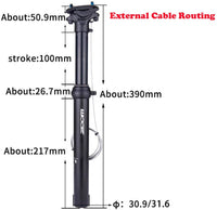 Thumbnail for ZOOM SPD-801 Dropper Seatpost Adjustable Height via Thumb Remote Lever - External Cable 30.9 Diameter 100mm Travel