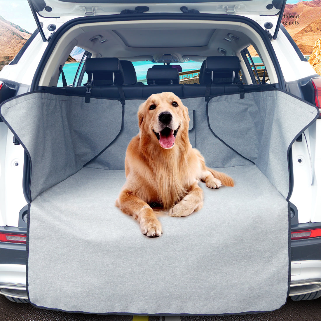 Ondoing Grey Dog Car Boot Cover SUV Liner Trunk Rear Cargo Hammock Waterproof Protector