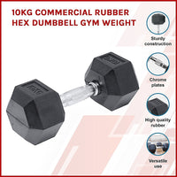 Thumbnail for 10KG Commercial Rubber Hex Dumbbell Gym Weight