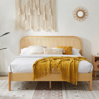 Thumbnail for Lulu Bed Frame with Curved Rattan Bedhead - Queen