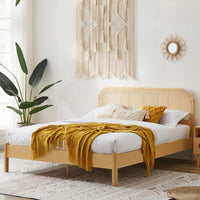 Thumbnail for Lulu Bed Frame with Curved Rattan Bedhead - Queen