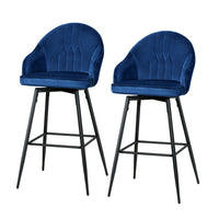 Thumbnail for Artiss 2x Bar Stools Velvet Swivel Metal Legs Blue